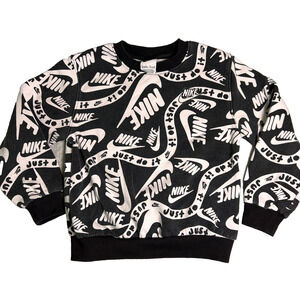 Nike Crew Neck Sweater Kids 6/7 Black White All Over Logo Print Graphic Street
